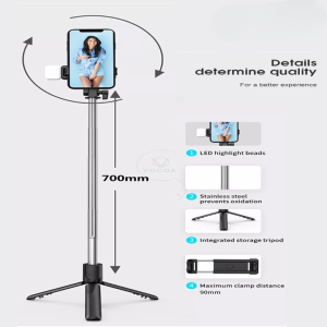 Selfie Stick With LED Light Wireless Bluetooth Foldable Mini Tripod Stand Mobile Holder With Fill Light Shutter Remote Control For IOS Android