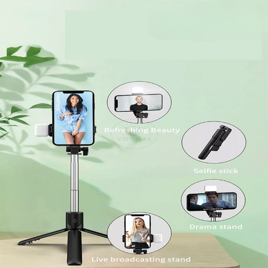 Selfie Stick With LED Light Wireless Bluetooth Foldable Mini Tripod Stand Mobile Holder With Fill Light Shutter Remote Control For IOS Android