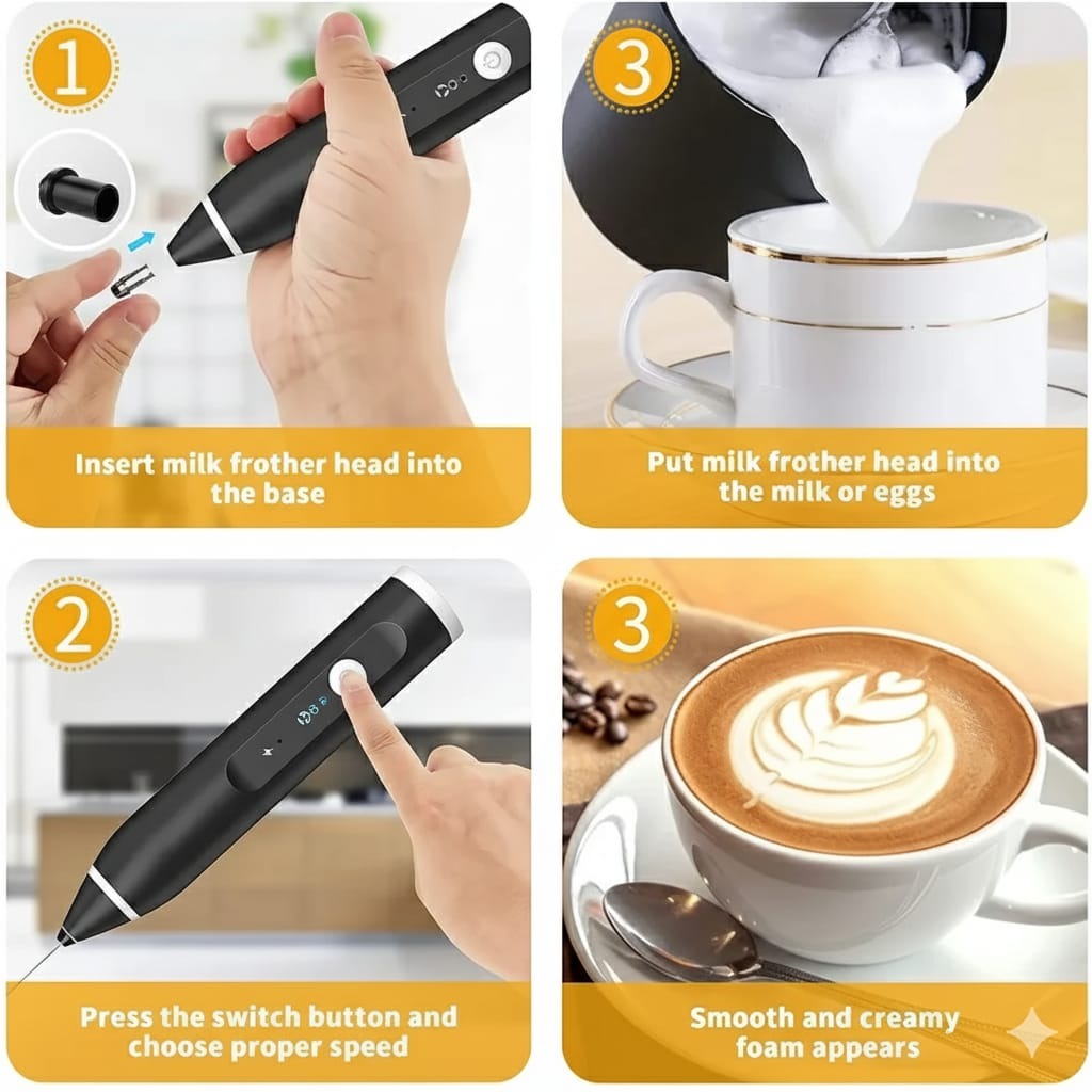 Rechargeable Coffee Beater – USB Rechargeable Powerful Milk Frother for Coffee, Cappuccino, Latte, Matcha, Hot Chocolate & Kitchen Use | High-Speed Stainless Steel Whisk Mixer